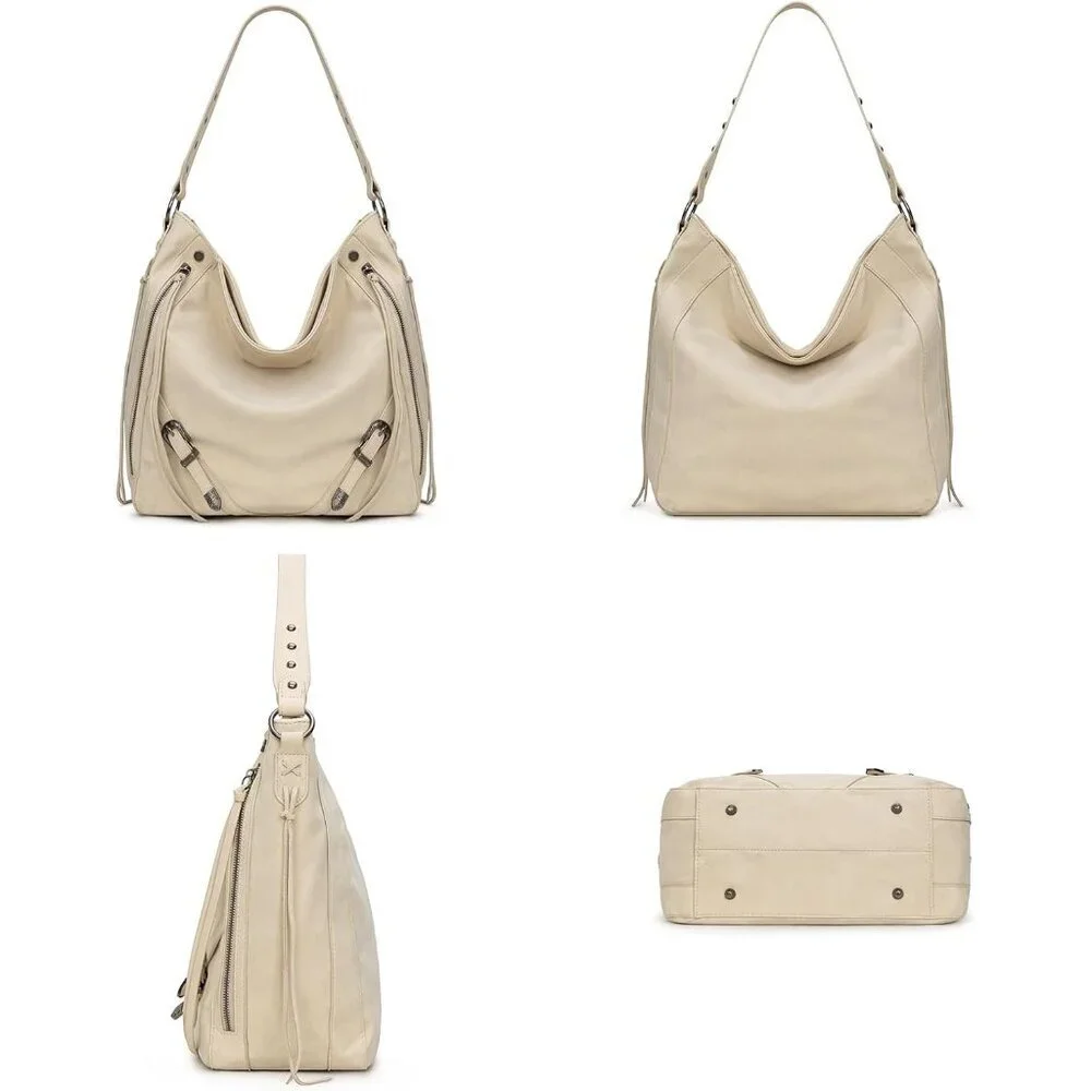 Faux Suede Hobo Bag Large Shoulder Purse with Fringe Buckle for Women